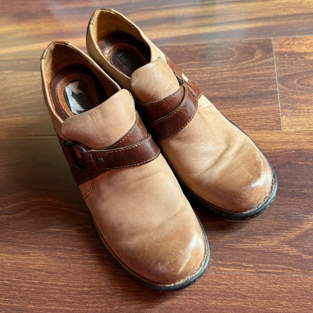 BORN Brown Tan Leather Heeled Ankle Boots Size 8